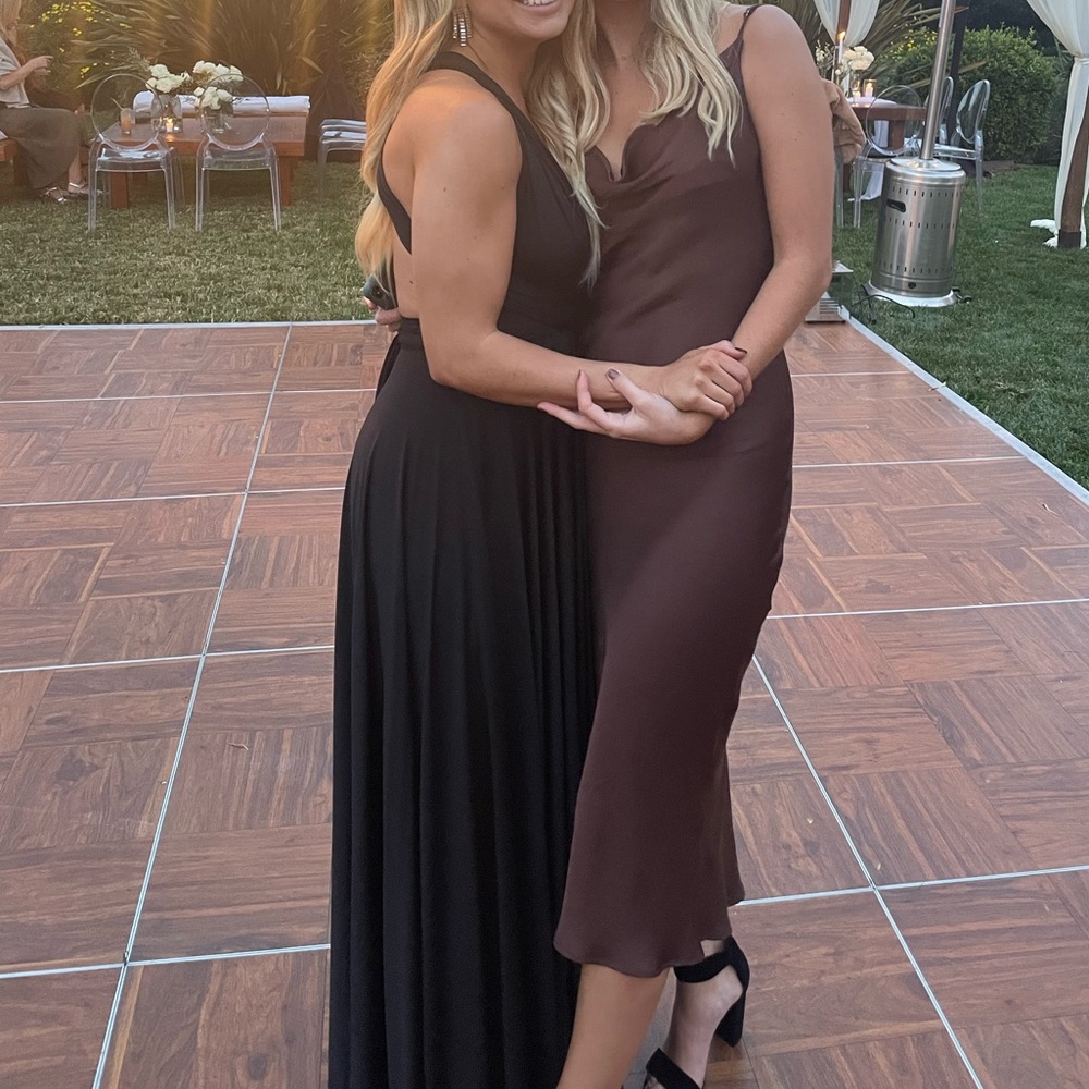 Cowl Neck Brown Silk Dress w/ Adjustable Straps